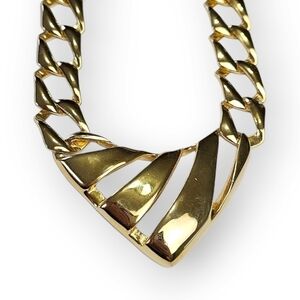 Vintage Chunky Chain Necklace 80s Oversized Gold Plate Geometric Triangle 18"